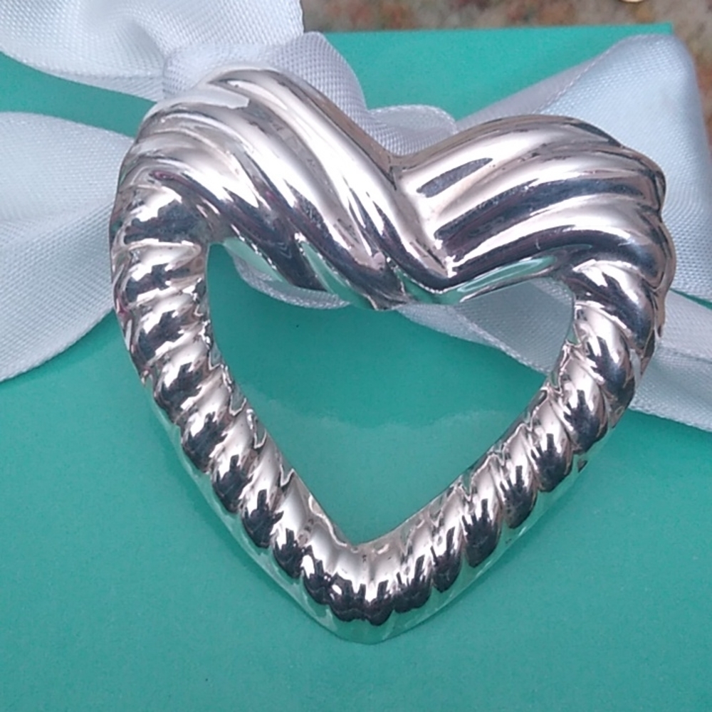 Vintage 925 Sterling Silver Mexico Large Dimensional Open Heart Pin Broo…